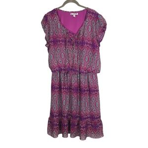 Acclaimed Purple Geometric Tribal Print Boho Mini Dress - V-Neck - Size XL